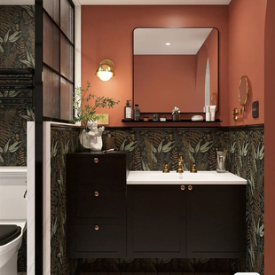 浴室柜组合挂墙高低卫浴柜黑色卫生间洗手台定制防水洗漱台盆 法式