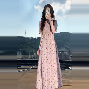 法式高级紫色碎花连衣裙子女夏季2025新款海边度假巨好看气质长裙