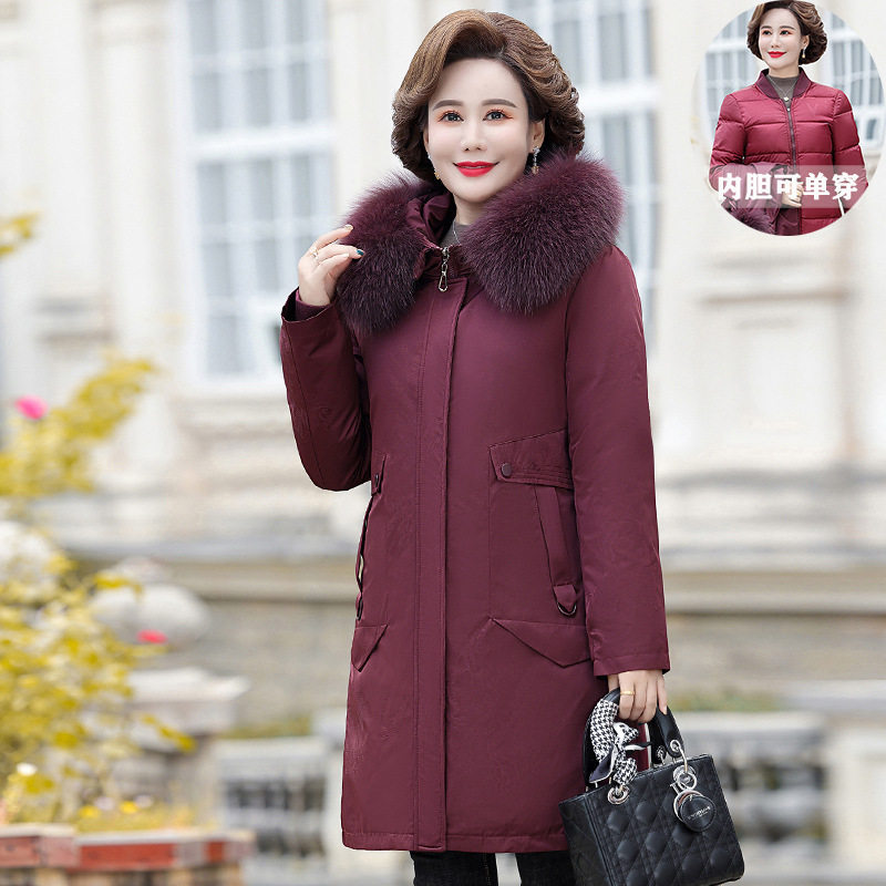 鑫银雪人羽绒服女中长款加厚轻薄中老年妈妈装派克服冬装外套