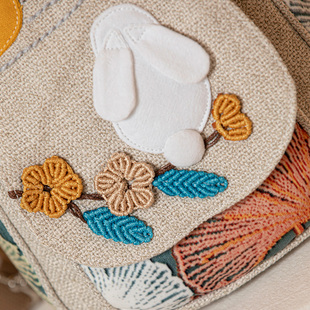 迷你帆布小包女编织卡通文艺休闲双肩包可爱斜挎包多用竖款手机包