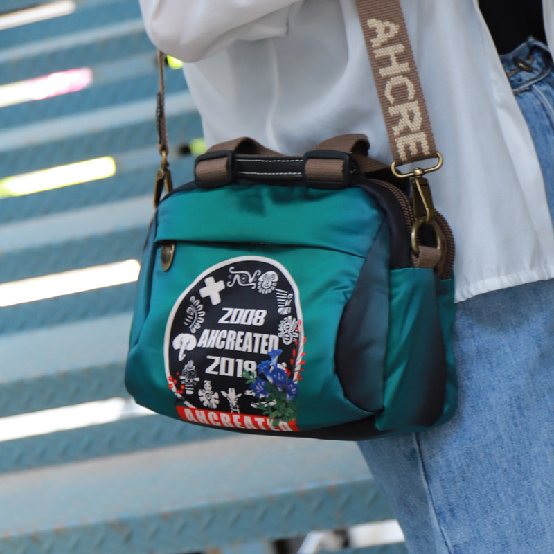 新款多功能撞色夹层拉链小手提牛津布通勤印花单肩布艺时尚斜挎包