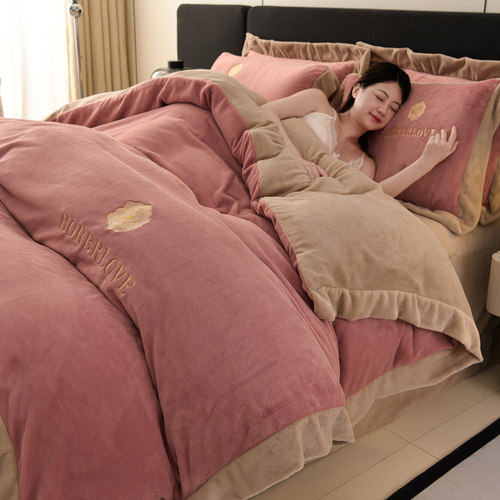 刺绣加厚双面绒四件套婴儿绒轻奢