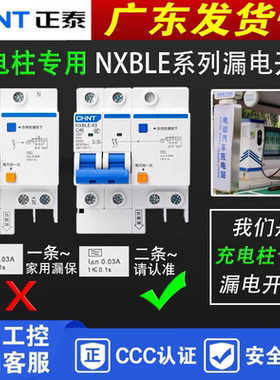 正泰A型充电桩专用漏电保护器NXBLE-63 2P 4P 1P+N C40A 漏电开关