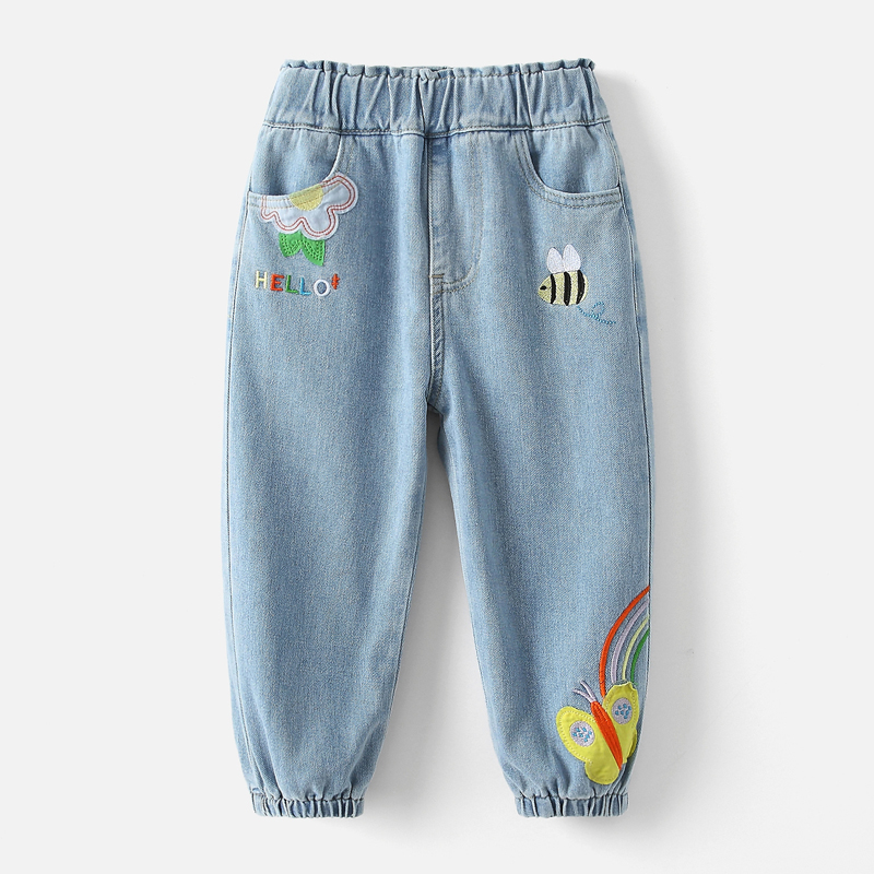 女童刺绣牛仔裤2025新款