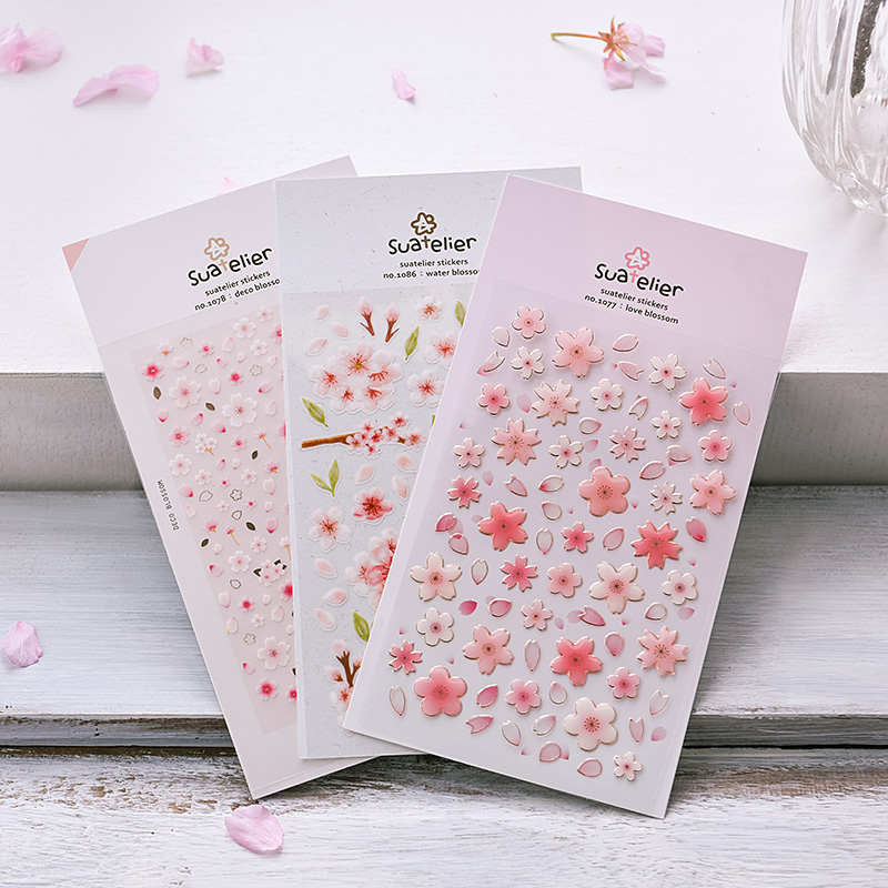 韩国进口樱花贴纸diy手帐相册手机立体水晶滴胶装饰花瓣美甲贴画