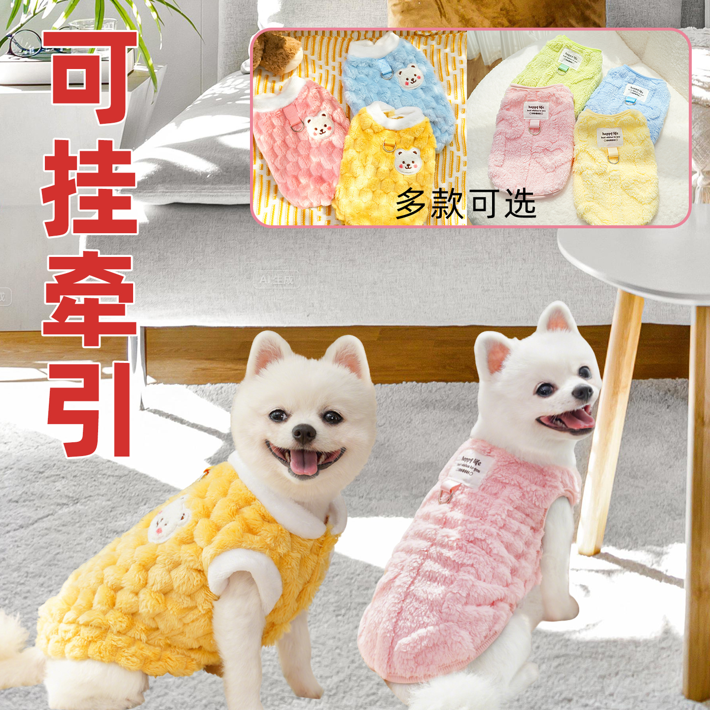 狗衣服秋冬季小型犬泰迪柯基可挂牵引防掉毛马甲防脏保暖加绒背心