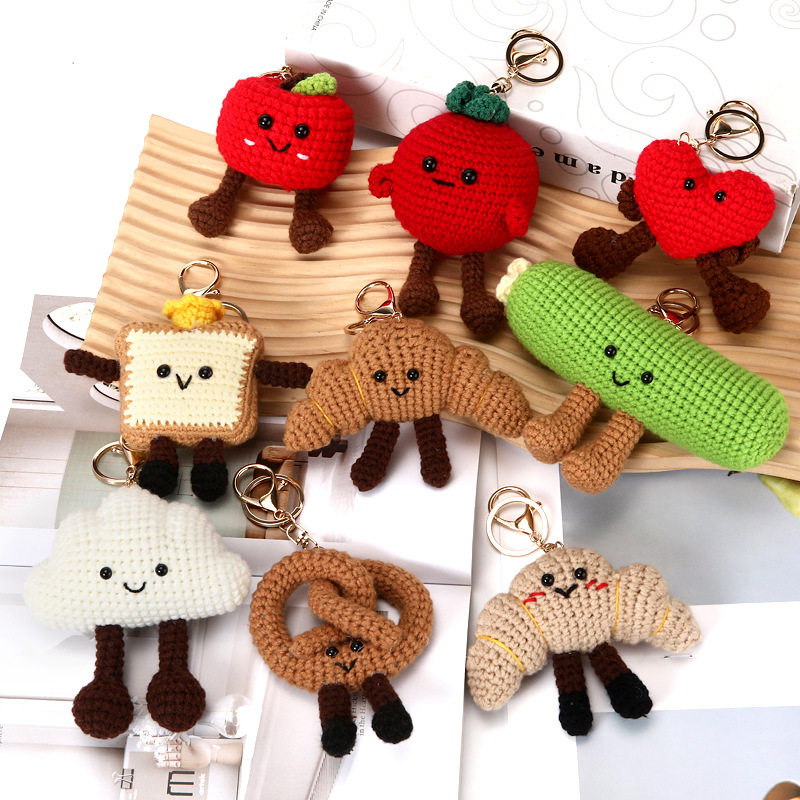 念成品编织jellycat玩具钥匙扣挂件牛角包吐司蔬菜云朵包包挂饰