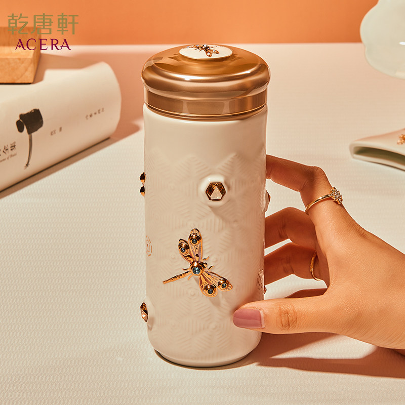 乾唐轩活瓷杯便携双层陶瓷水杯女