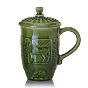 乾唐轩活瓷杯皇家骏马带盖高杯茶杯水杯杯子陶瓷杯现货礼盒装