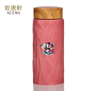 乾唐轩活瓷杯旺福双层330毫升随手杯陶瓷水杯子带盖新年礼物