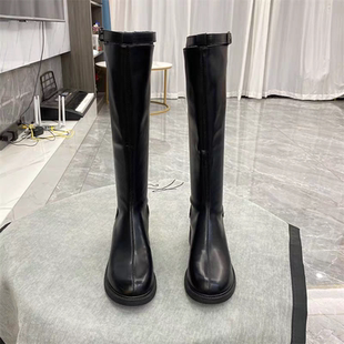 诺曼迪断码骑士靴女高筒不过膝秋冬新款粗跟长筒靴瘦腿小个子长靴