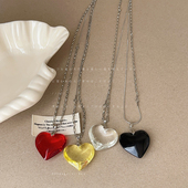 彩色透亮树脂爱心长款 ins潮流颈链锁骨链 OT扣项链女韩国博主同款