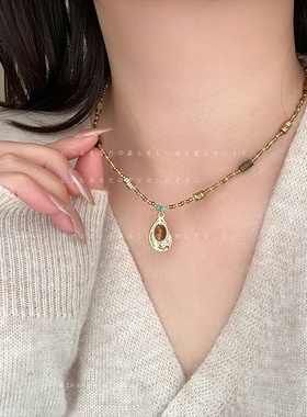 美拉德复古虎眼石串珠项链女轻奢高级时尚潮流气质百搭颈链毛衣链