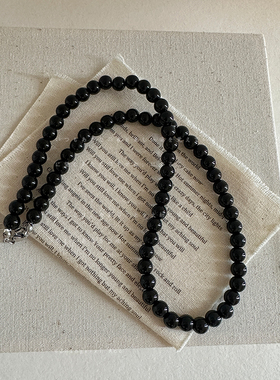 简约黑色玻璃串珠项链女轻奢小众时尚个性潮流通勤百搭颈链毛衣链