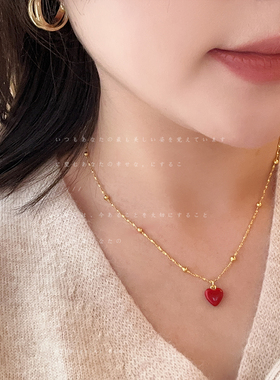 ins潮流红色滴油小爱心吊坠项链女简约时尚气质通勤颈链毛衣链