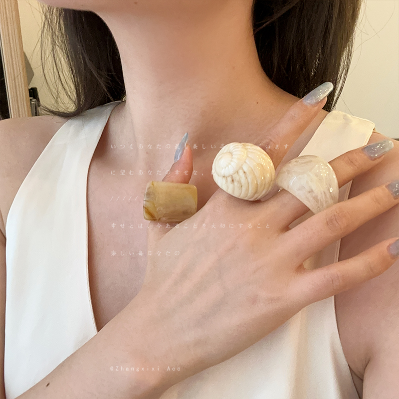 夸张个性几何树脂扳指戒指女设计感独特时尚气质潮流百搭指环戒子