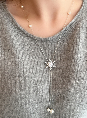 细闪锆石雪花珍珠项链女氛围感气质独特时尚潮流通勤颈链毛衣链