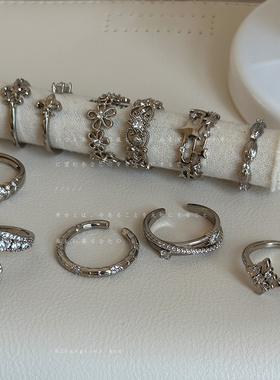 锆石花朵星星虎眼石咖金色戒指女复古独特个性时尚潮流指环戒子