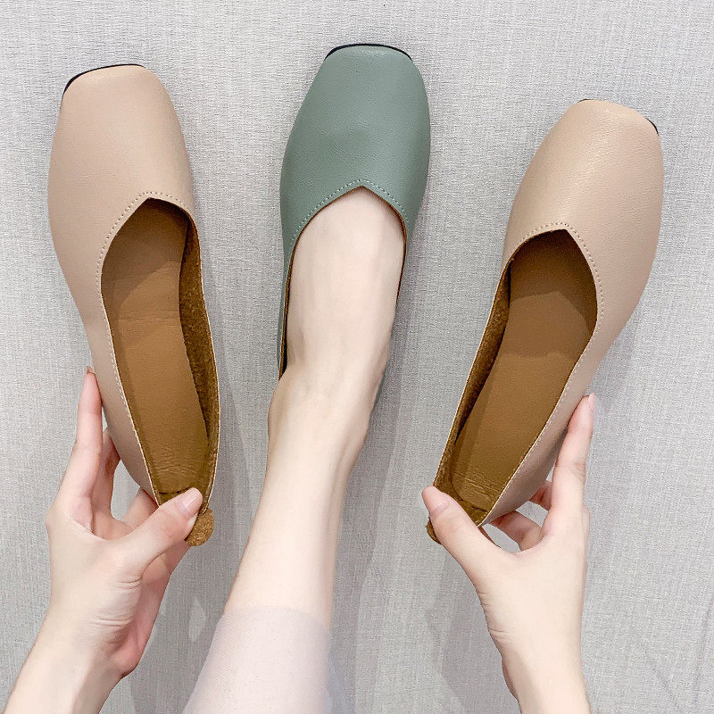 方头单鞋女平底奶奶绿色百搭浅口瓢鞋2021春夏软底舒适一脚蹬豆豆在类目 女鞋, 低帮鞋中 - 来自Buy2taobao.com提供专业的淘宝代购服务