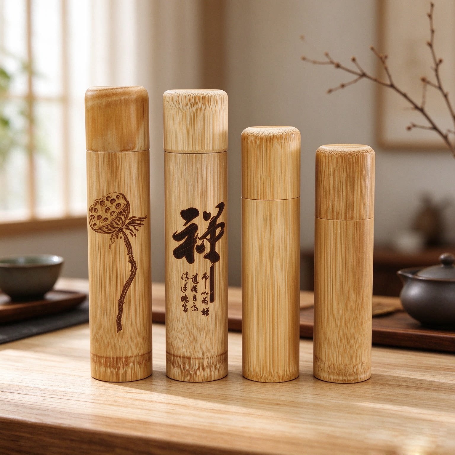 天然老楠竹直插便携茶叶罐