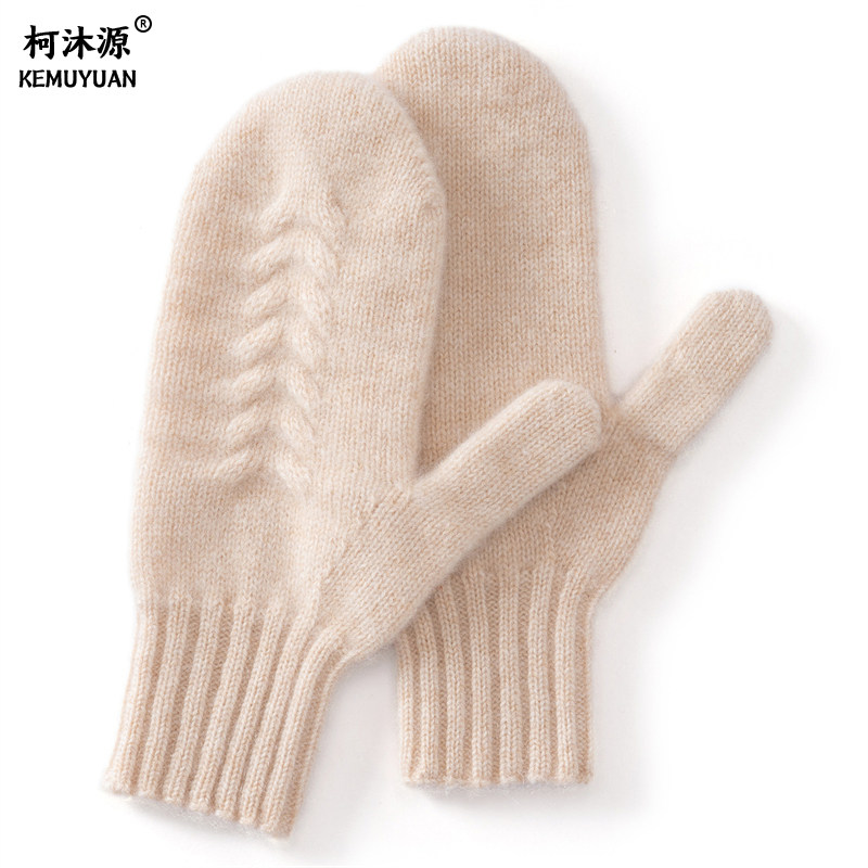 柯沐源100%山羊绒加厚连指手套