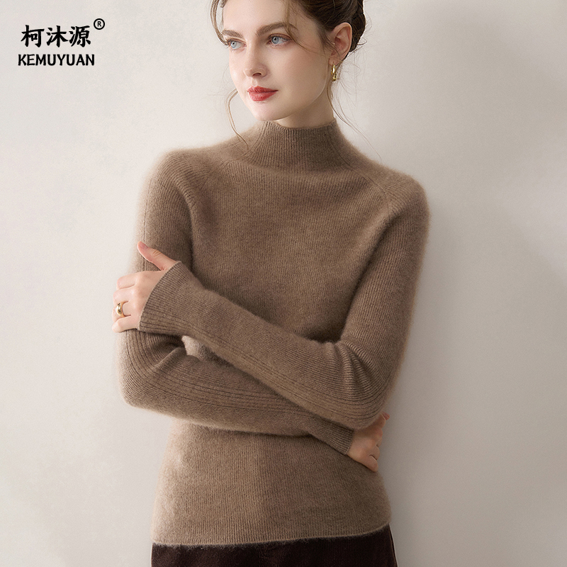 2025新款纯山羊绒衫女半高领修身套头针织打底衫内搭秋冬毛衣