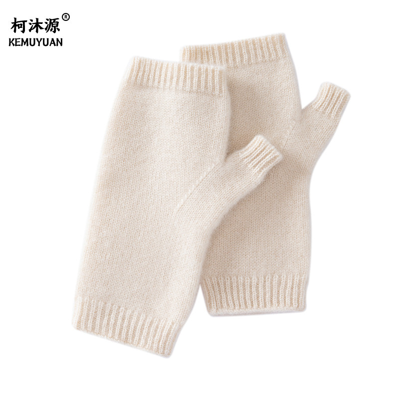 柯沐源山羊绒加厚触屏半指手套