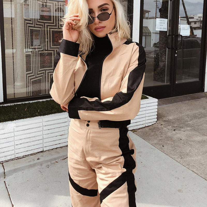 EUROPEAN AND AMERICAN 2019 HOT WOMENS CLOTHING NEW FASHION SNAP BUTTON ZIPPER COLOR-BLOCKED SLACKS WOMENS SWEATPANTS