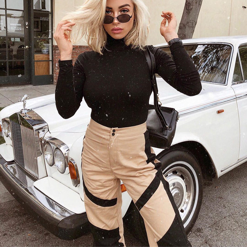 EUROPEAN AND AMERICAN 2019 HOT WOMENS CLOTHING NEW FASHION SNAP BUTTON ZIPPER COLOR-BLOCKED SLACKS WOMENS SWEATPANTS