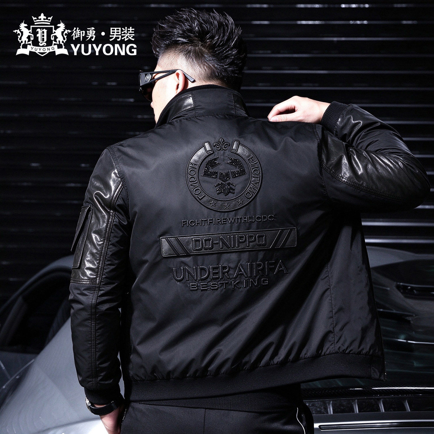 欧洲站冬季真皮拼接羽绒服男士2026新款时尚立领皮夹克白鸭绒外套