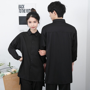 714-F636P50控75/2025新款男女同款日系发型师工作服中长款衬衣图片