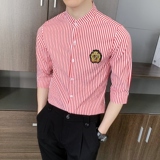 714-9258P45控65/2026夏季男女同款条纹立领工作服衬衫修身制服，男装衬衫，星座714(原C313)