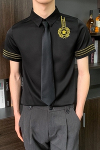 714-C681P40控59/2025短袖发型师空少衬衫修身工作服迎服少爷装图片
