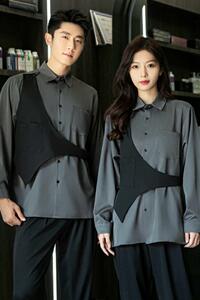 714-H3010P55控75/2025春季男女发型师假两件工作服衬衫夜店衬衣图片