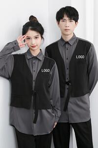 714-H3007P55控79/2025新款男女假两件工作服衬衫logo定制衬衣图片