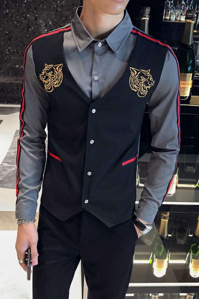 714-H654P55/英伦店主风2025春季男士假两件ktv工作服衬衫S-5XL,男装衬衫,星座714(原C313)