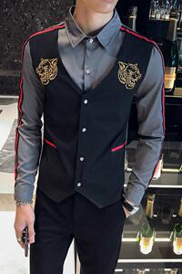 714-H654P55/英伦店主风2025春季男士假两件ktv工作服衬衫S-5XL图片