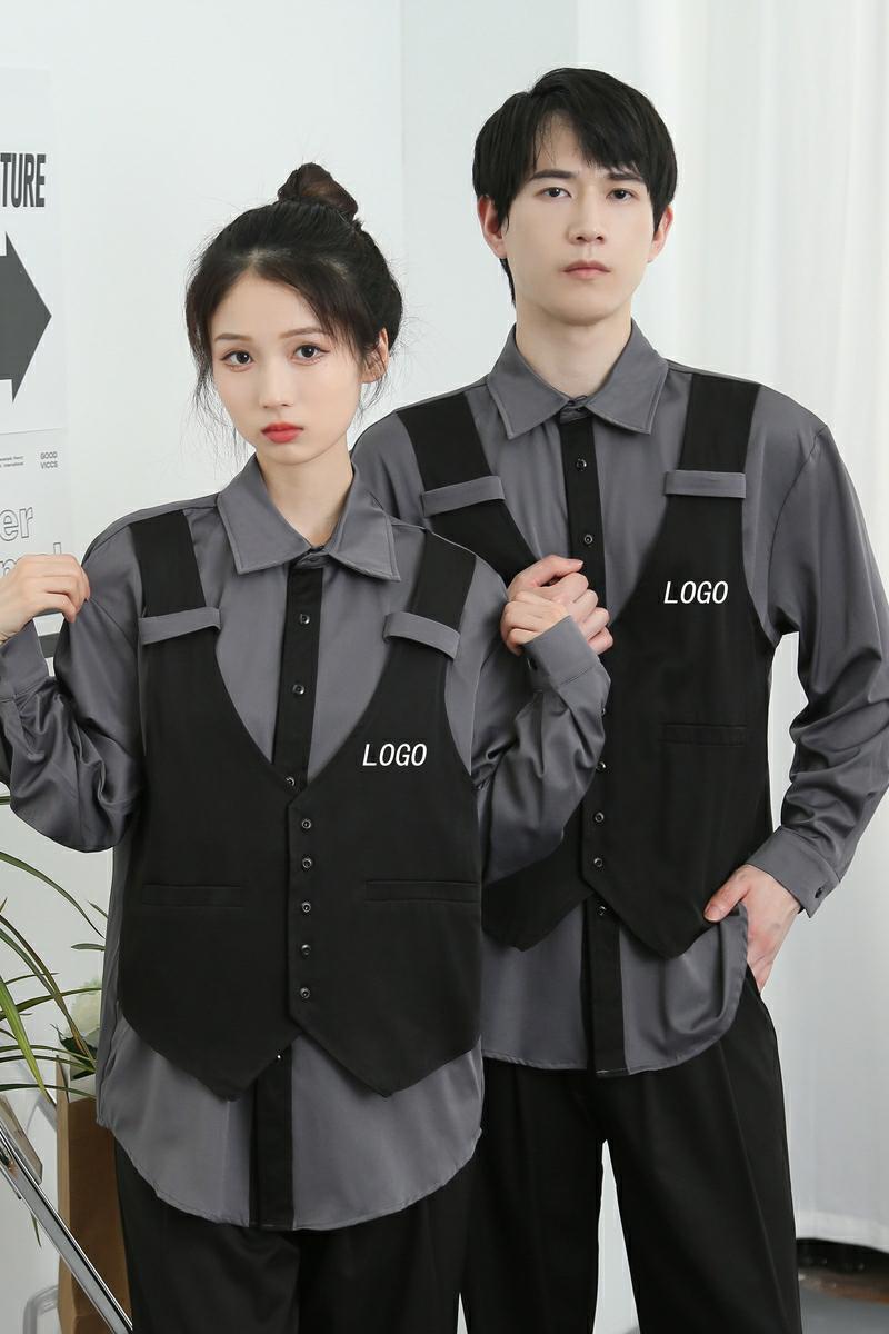 714-H3020P55控79/2025春季宽松马甲假两件发型师娱乐工作服衬衫,男装衬衫,星座714(原C313)