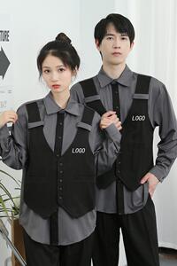 714-H3020P55控79/2025春季宽松马甲假两件发型师娱乐工作服衬衫图片