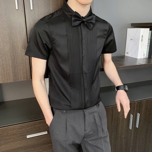 714-9340P40控59/2025短袖工作服衬衫修身ktv伴郎服衬衣法式礼服