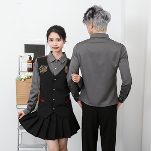 714-H654P55控69/2025春季修身假两件马甲工作服衬衫ktv酒吧制服图片