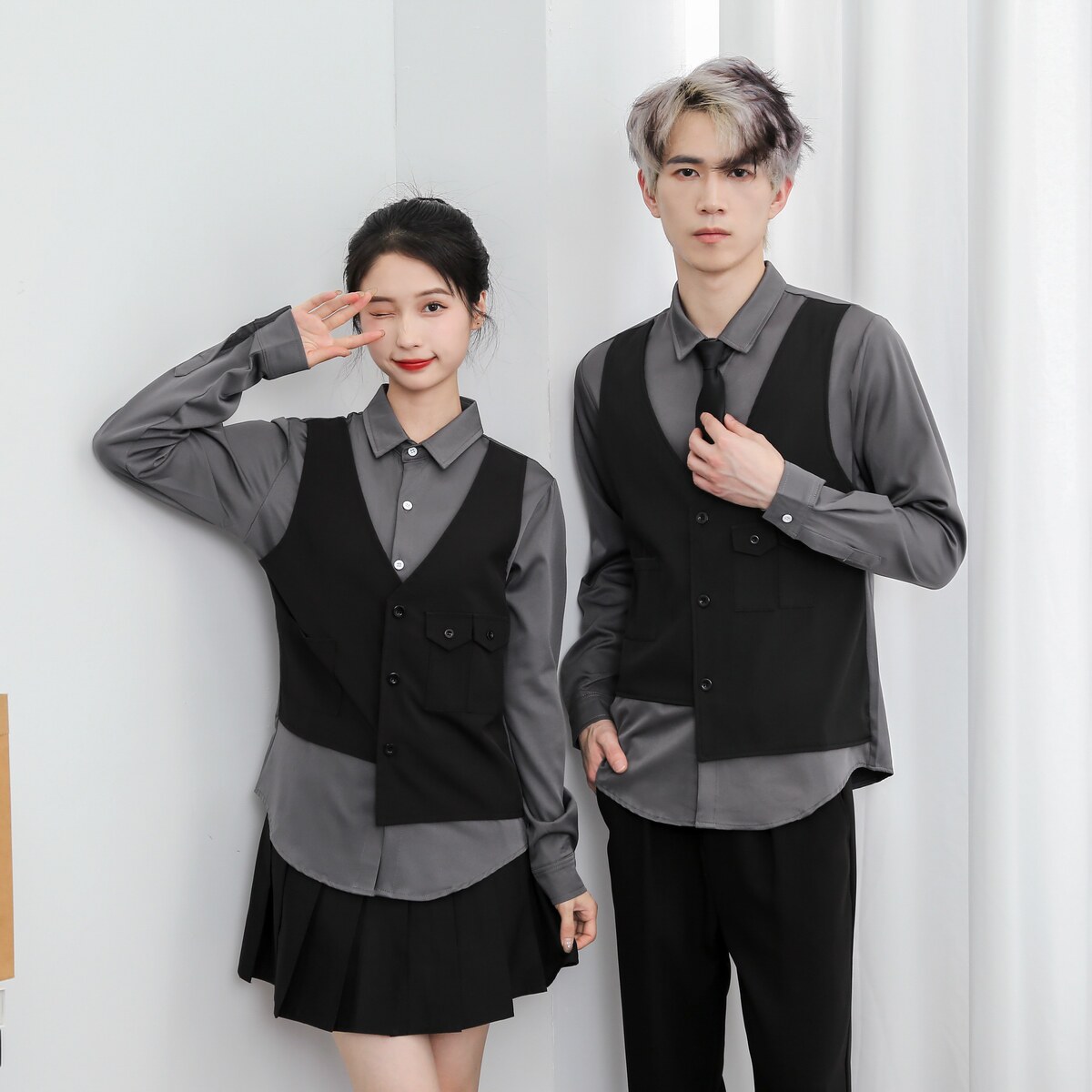 714-H657P55控69/2026秋季修身假两件工作衬衫ktv酒吧理发店制服,男装衬衫,星座714(原C313)