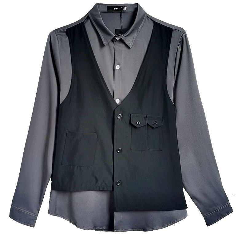 714-H657P55单人工作服2025店主风制服衬衣假两件衬衫S-5XL,男装衬衫,星座714(原C313)