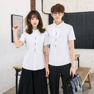 714-C631P40/2025情侣装美发餐厅酒吧工作衬衣礼服短袖衬衫S-5XL图片