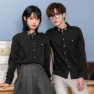 714-D610P45/2025情侣装男女立领衬衫大红色衬衣工作服酒吧S-5XL图片