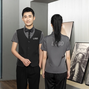 714-H6005P55控69/2025短袖修身KTV餐厅假两件工作服男女制服潮图片
