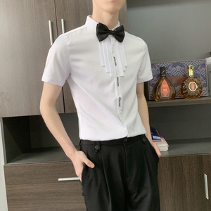 714-C631P40控59/2025夏短袖衬衫修身工作服迎宾礼服伴郎服衬衣,黄钻礼服搭配图片
