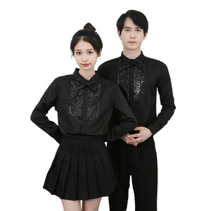 714-D605P45控65/2026春韩版修身工作服衬衫亮片发型师夜场制服图片