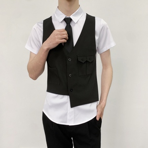 714-H6003P55控69/2025夏发型师ktv酒吧衬衫修身假两件工作制服图片