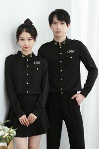 714-D610P45控65/2025春修身工作服衬衫空少制服酒吧发型师店服图片
